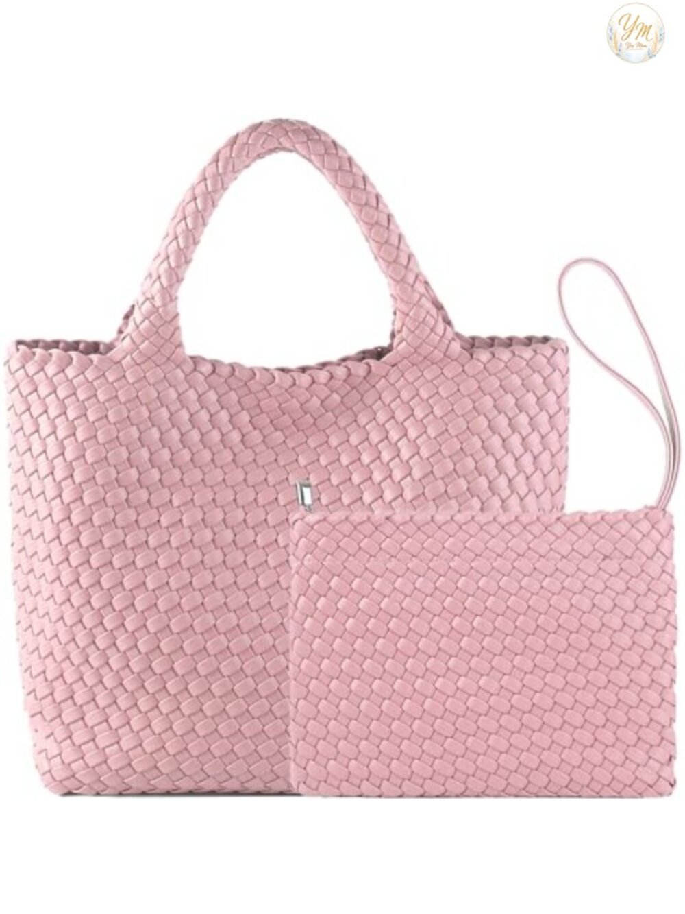 Vegan Leather Woven Tote Bag with Shoulder Straps